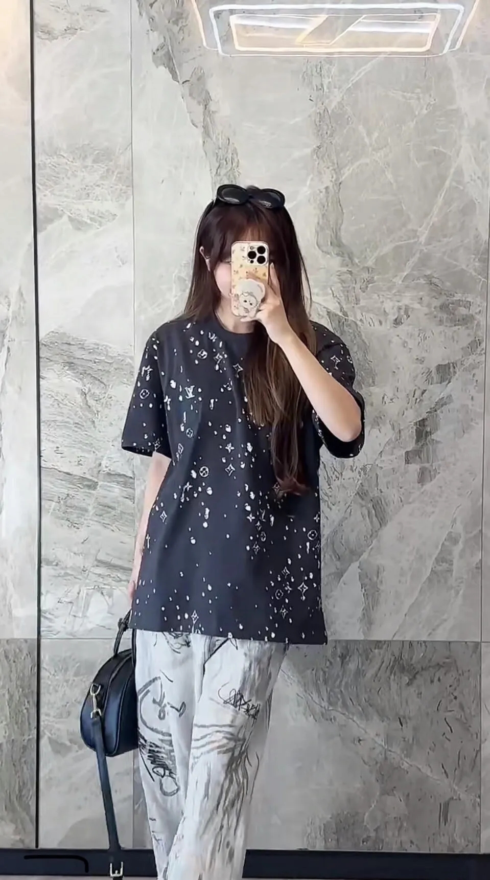 Louis Vuitton/Louis Vuitton 26ss water drop presbyopic letter print short sleeves
